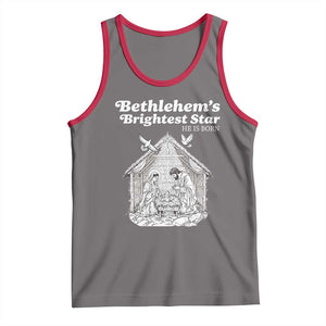 Nativity Scene Tank Top Brightest Star of Bethlehem He Is Born Christian Christmas TS14 Deep Heather Red Print Your Wear