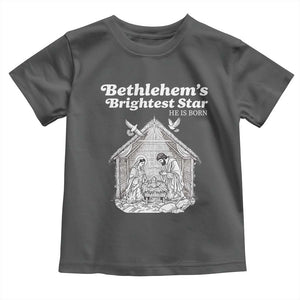 Nativity Scene Toddler T Shirt Brightest Star of Bethlehem He Is Born Christian Christmas TS14 Dark Heather Print Your Wear