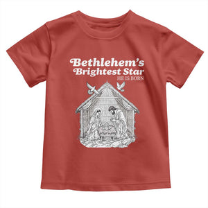 Nativity Scene Toddler T Shirt Brightest Star of Bethlehem He Is Born Christian Christmas TS14 Red Print Your Wear