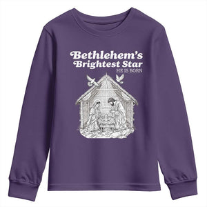 Nativity Scene Youth Sweatshirt Brightest Star of Bethlehem He Is Born Christian Christmas TS14 Purple Print Your Wear