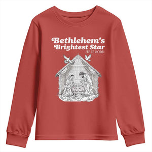 Nativity Scene Youth Sweatshirt Brightest Star of Bethlehem He Is Born Christian Christmas TS14 Red Print Your Wear