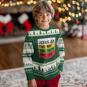Jesus Christian Ugly Christmas Sweater The Way The Truth The Life Nativity Scene TS14 Forest Green Beige Print Your Wear