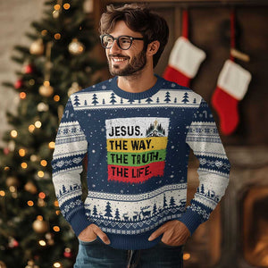 Jesus Christian Ugly Christmas Sweater The Way The Truth The Life Nativity Scene TS14 Navy Beige Print Your Wear
