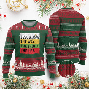 Jesus Christian Ugly Christmas Sweater The Way The Truth The Life Nativity Scene TS14 Red Green Print Your Wear