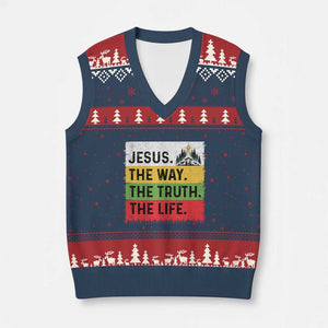 Jesus Christian V-Neck Knit Sweater Vest The Way The Truth The Life Nativity Scene TS14 Navy Red Print Your Wear