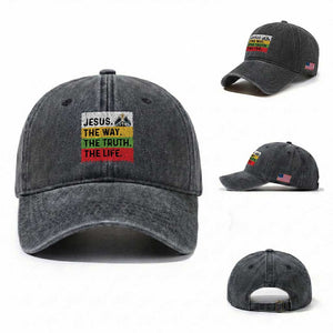 Jesus Christian Washed Cotton Baseball Cap The Way The Truth The Life Nativity Scene TS14 Washed Cap Universal Fit Dark Gray Print Your Wear