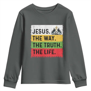 Jesus Christian Youth Sweatshirt The Way The Truth The Life Nativity Scene TS14 Dark Heather Print Your Wear