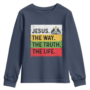 Jesus Christian Youth Sweatshirt The Way The Truth The Life Nativity Scene TS14 Navy Print Your Wear