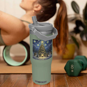 Nativity Scene Flip Straw Tumbler Christmas Starry Night Christian Jesus Baby Jesus Holiday TS14 One Size: 30 oz Moss Green Print Your Wear