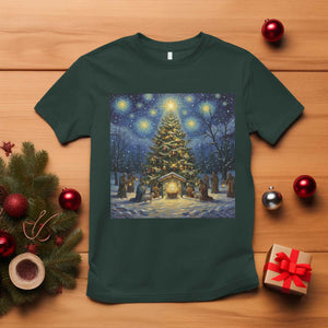 Nativity Scene T Shirt Christmas Starry Night Christian Jesus Baby Jesus Holiday TS14 Dark Forest Green Print Your Wear