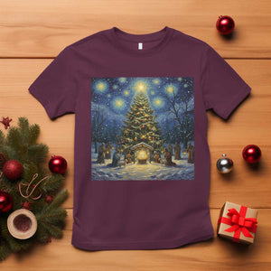 Nativity Scene T Shirt Christmas Starry Night Christian Jesus Baby Jesus Holiday TS14 Maroon Print Your Wear