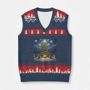 Nativity Scene V-Neck Knit Sweater Vest Xmas Starry Night Christian Jesus Baby Jesus Holiday TS14 Navy Red Print Your Wear