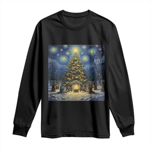 Nativity Scene Long Sleeve Shirt Christmas Starry Night Christian Jesus Baby Jesus Holiday TS14 Black Print Your Wear