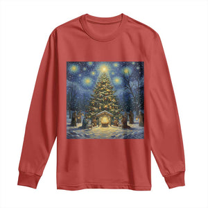 Nativity Scene Long Sleeve Shirt Christmas Starry Night Christian Jesus Baby Jesus Holiday TS14 Red Print Your Wear