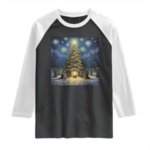 Nativity Scene Raglan Shirt Christmas Starry Night Christian Jesus Baby Jesus Holiday TS14 Black White Print Your Wear