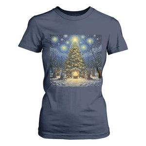 Nativity Scene T Shirt For Women Christmas Starry Night Christian Jesus Baby Jesus Holiday TS14 Navy Print Your Wear