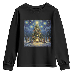 Nativity Scene Youth Sweatshirt Christmas Starry Night Christian Jesus Baby Jesus Holiday TS14 Black Print Your Wear