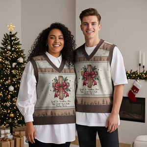 Jesus Christian V-Neck Knit Sweater Vest Cross Bible Verse Inspirational Xmas TS14 Mocha Mousse Print Your Wear