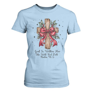 Jesus Christian T Shirt For Women Cross Bible Verse Inspirational Christmas TS14 Light Blue Print Your Wear