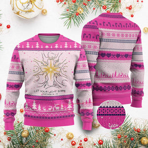 Jesus Christian Ugly Christmas Sweater Let Your Light Shine Matthew 5:16 TS14 Hot Pink Print Your Wear