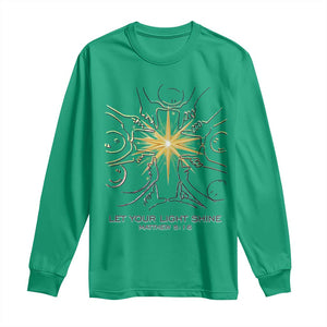 Jesus Christian Long Sleeve Shirt Let Your Light Shine Matthew 5:16 TS14 Irish Green Print Your Wear