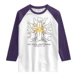 Jesus Christian Raglan Shirt Let Your Light Shine Matthew 5:16 TS14 White Purple Print Your Wear