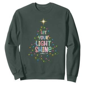 Jesus Christmas Sweatshirt Let Your Light Shine Matthew 5:16 TS14 Dark Forest Green Print Your Wear