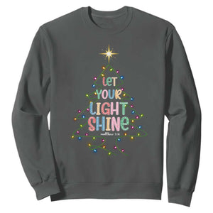 Jesus Christmas Sweatshirt Let Your Light Shine Matthew 5:16 TS14 Dark Heather Print Your Wear