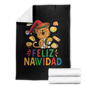 Funny Mexican Cat Christmas Throw Blanket Feliz Navidad Sombrero Kitty Xmas TS14 Black Print Your Wear