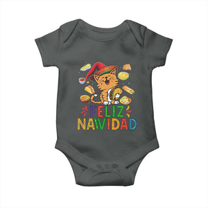 Funny Mexican Cat Christmas Baby Onesie Feliz Navidad Sombrero Kitty Xmas TS14 Dark Heather Print Your Wear