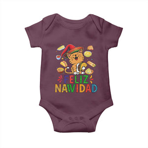 Funny Mexican Cat Christmas Baby Onesie Feliz Navidad Sombrero Kitty Xmas TS14 Maroon Print Your Wear