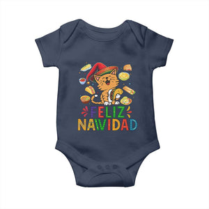 Funny Mexican Cat Christmas Baby Onesie Feliz Navidad Sombrero Kitty Xmas TS14 Navy Print Your Wear