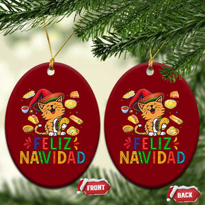 Funny Mexican Cat Xmas Ceramic Ornament Feliz Navidad Sombrero Kitty Xmas TS14 Print Your Wear