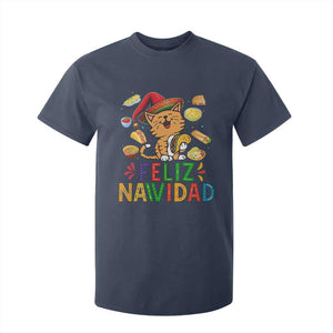 Funny Mexican Cat Christmas T Shirt For Kid Feliz Navidad Sombrero Kitty Xmas TS14 Navy Print Your Wear