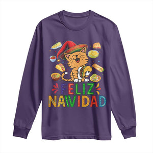 Funny Mexican Cat Christmas Long Sleeve Shirt Feliz Navidad Sombrero Kitty Xmas TS14 Purple Print Your Wear