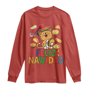 Funny Mexican Cat Christmas Long Sleeve Shirt Feliz Navidad Sombrero Kitty Xmas TS14 Red Print Your Wear