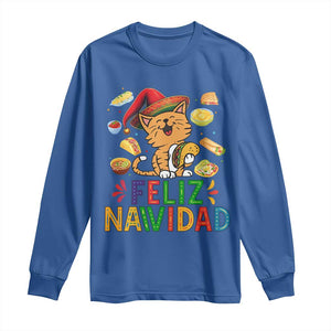Funny Mexican Cat Christmas Long Sleeve Shirt Feliz Navidad Sombrero Kitty Xmas TS14 Royal Blue Print Your Wear