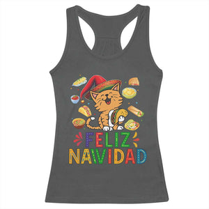 Funny Mexican Cat Christmas Racerback Tank Top Feliz Navidad Sombrero Kitty Xmas TS14 Dark Heather Print Your Wear