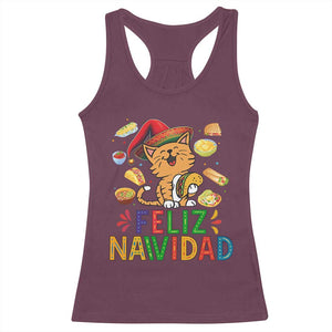 Funny Mexican Cat Christmas Racerback Tank Top Feliz Navidad Sombrero Kitty Xmas TS14 Maroon Print Your Wear