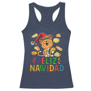 Funny Mexican Cat Christmas Racerback Tank Top Feliz Navidad Sombrero Kitty Xmas TS14 Navy Print Your Wear