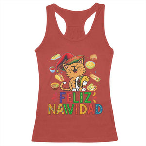 Funny Mexican Cat Christmas Racerback Tank Top Feliz Navidad Sombrero Kitty Xmas TS14 Red Print Your Wear