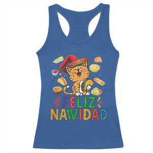 Funny Mexican Cat Christmas Racerback Tank Top Feliz Navidad Sombrero Kitty Xmas TS14 Royal Blue Print Your Wear
