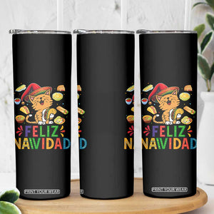 Funny Mexican Cat Christmas Skinny Tumbler Feliz Navidad Sombrero Kitty Xmas TS14 Print Your Wear
