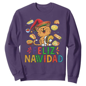 Funny Mexican Cat Christmas Sweatshirt Feliz Navidad Sombrero Kitty Xmas TS14 Purple Print Your Wear
