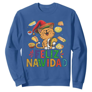 Funny Mexican Cat Christmas Sweatshirt Feliz Navidad Sombrero Kitty Xmas TS14 Royal Blue Print Your Wear