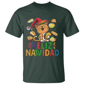 Funny Mexican Cat Christmas T Shirt Feliz Navidad Sombrero Kitty Xmas TS14 Dark Forest Green Print Your Wear