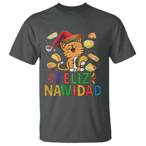 Funny Mexican Cat Christmas T Shirt Feliz Navidad Sombrero Kitty Xmas TS14 Dark Heather Print Your Wear
