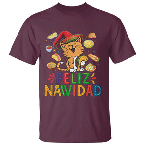 Funny Mexican Cat Christmas T Shirt Feliz Navidad Sombrero Kitty Xmas TS14 Maroon Print Your Wear