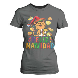 Funny Mexican Cat Christmas T Shirt For Women Feliz Navidad Sombrero Kitty Xmas TS14 Dark Heather Print Your Wear