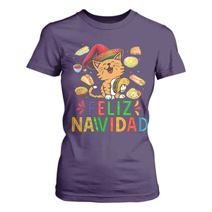 Funny Mexican Cat Christmas T Shirt For Women Feliz Navidad Sombrero Kitty Xmas TS14 Purple Print Your Wear